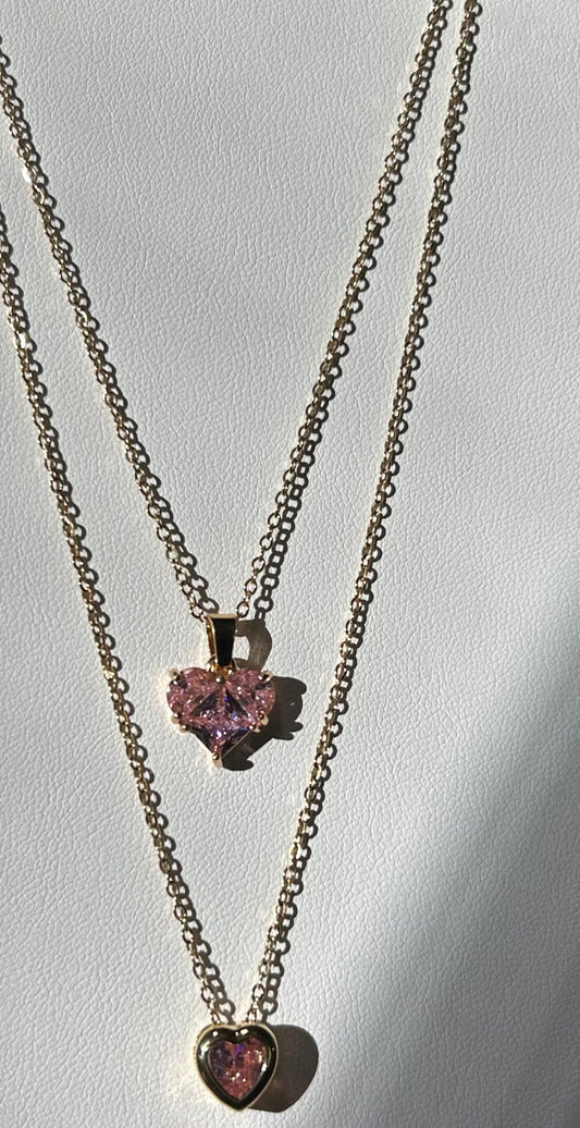 Pink Heart Pendant Necklace Set