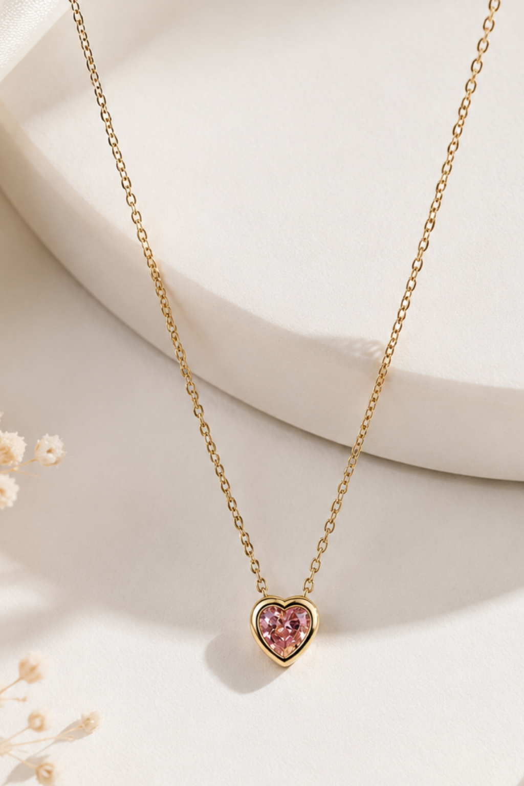 Pink Elevated Small Heart Pendant Necklace