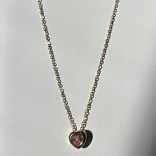 Pink Elevated Small Heart Pendant Necklace